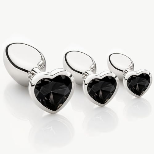 3 Piezas Plug Anal Metálico,Butt Plug con Diamantes,3 Tamaños Diferentes para Mujeres, Parejas, Hombres,Principiantes,Metal Dilatador Anal Mujer Butt Plug Sex Toys(Negro)