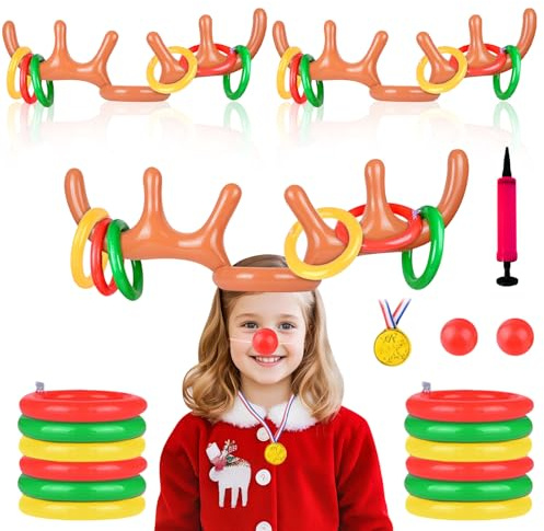 Weihnachten Aufblasbares Ringwurfspiel, Aufblasbares Geweih Ring Wurf Spiel Set, für Familienspiel Büro Partyspiel Weihnachten Urlaub Neujahr Party Fun Games (C)