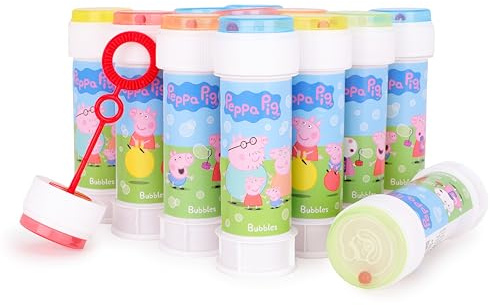Toyland® 12er-Pack Peppa Pig Seifenblasen mit Stäben, 60 ml Lösung & neuartigem Labyrinthdeckel – Taschengeld- und Partytüten-Spielzeug