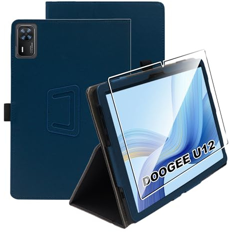 zZjoOoj Cover Per DOOGEE U12 Tablet 12 Pollici Tablet con 1 Pezzi Pellicola Vetro Temperat, Ultra Sottile,Custodia in Pelle PU Premium con Funzione Leggio Verticale,Blu scuro