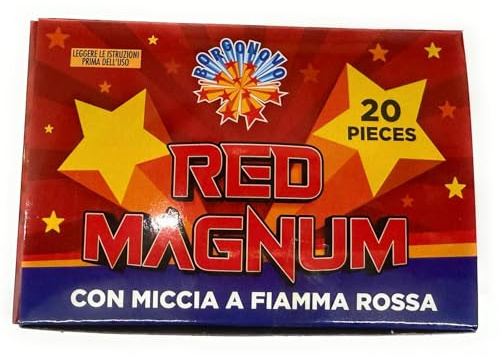 Petardi Red Magnum Categoria 1 (K1) con Miccia Rossa a Fiamma – 20 Pezzi – Petardi Pirotecnici Sicuri CE per Capodanno, Feste, Eventi, Uso Esterno, Scoppio Sonoro, Miccia Rossa Visibile, Made in Italy