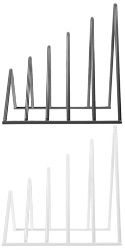 GRIRIW Lot de 2 Porte-livres en Fer Forgé Triangulaires, Étagères de Bureau Métalliques Noires et Blanches, Organisateur de Fichiers Multi-compartiments pour Documents et Livres, Support