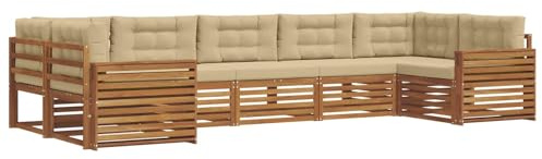 vidaXL Sofagarnituren 7 pcs Natur und Beige Massivholz Akazie, Garten, Moderne Sofas, langlebige Möbel, Terrasse, Bequeme Lounge, praktische Sitzgelegenheit