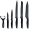 Royalty Line - Juego de 5 cuchillos de cocina + pelador recubierto de cerámica con mango oscuro - RL-MB5 - pan, carne, pinchos, universal