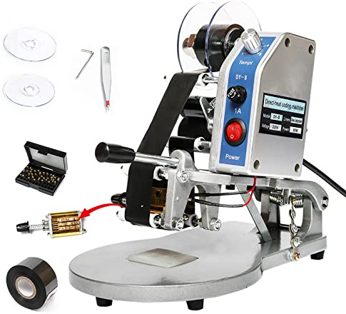ZONEPACK DY-8 Date Coding Machine Heat Printing Machine Manual Electric Hot Stamp Date Code Printer Semi Automatic Coding Machine Date Label Heat Machine for Plastic Film Flexible Packaging