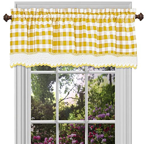ACHIM Home Decor, Buffalo, Karierte Volant-Fenstervorhänge, 147 cm breit, 35,6 cm lang, gelb und weiß kariert, lichtfilternd, Landhausstil, für Schlafzimmer, Wohnzimmer und Esszimmer
