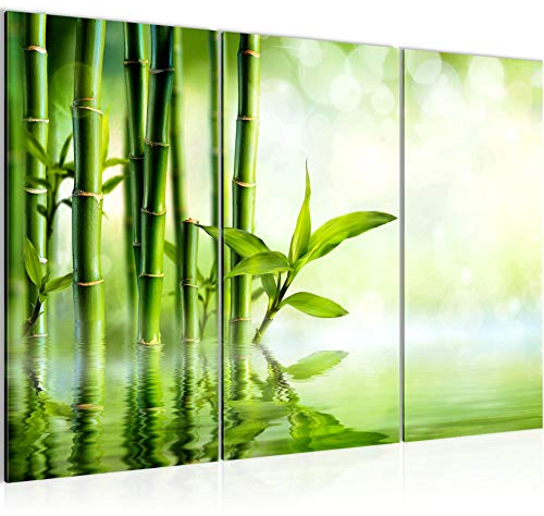 Runa Art Wandbilder Bambus Bild XXL Wohnzimmer Grün Feng Shui 120 x 80 cm 3 Teilig 024131a
