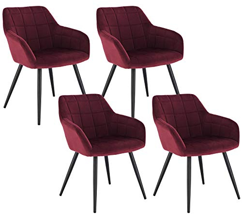 WOLTU Esszimmerstühle 4er Set Esszimmerstuhl Küchenstuhl Polsterstuhl Design Stuhl mit Armlehnen, mit Sitzfläche aus Samt, Gestell aus Metall, modern, Bordeaux, BH93bd-4