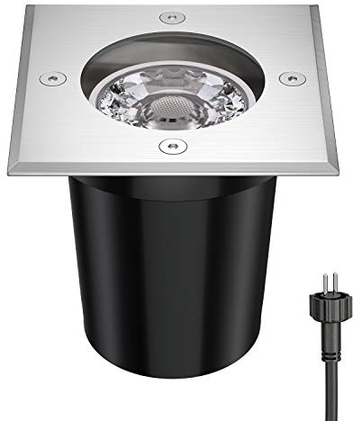 ledscom.de Bodeneinbaustrahler REJA für außen Edelstahl eckig IP67 inkl. GU5.3 LED (weiß, 5,38W, 524lm, 30°)