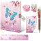 Girls Diary with Lock, Kids Journal Stationary Set for PreSchool Teen Learning Writing Drawing Age 6,8,10,12 Years Butterfly Gift with Notebook Memo NotePad 6 Multicolored Pen Ruler Sharpener Eraser