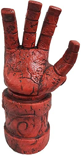 LePyCos Hellboy Maske mit Haaren, rechte Hand, Halloween-Kostüm, Latex-Handschuh, Rot