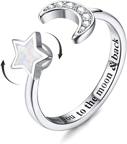 MILACOLATO 925 Sterling Silber Fidget Anxiety Ring für Frauen Damen Mädchen Offen Verstellbar Sonnenblumenring Zirkonia Blume Schmetterling Mond Stern Rose Spinner Ringe Schmuck Mondstern