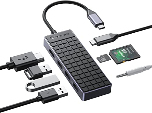 Yottamaster Hub USB C a 8 porte con HDMI 4K, Power Delivery 100 W, lettore di schede SD/TF, USB-A 3.0 x 3, audio da 3,5 mm, Hub USB portatile per laptop Windows/Mac OS/Linux