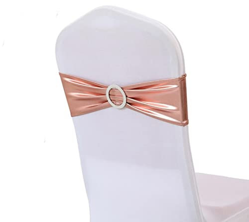 iEventStar Stretch Chair Bow Bows With Buckle Slider Wedding Chairs Decorations Chair Sashes (Metallic Rose Gold, 10)