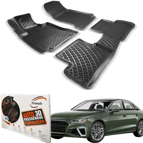 Trimak Passgenau 3D Fussmatten Auto Kompatibel mit Audi A4 S4 RS4 B9 2015-2023 Auto Zubehör 1. und 2. Reihe Gummimatten Autos TPE Allwetter Geruchlos rutschfest Vorne & Hinten Schwarz