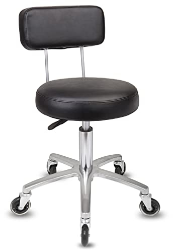 Staboos Rollhocker bis 160 kg - Premium Rundsitz mit Lehne - Praxishocker (Premium Rollen) Drehhocker höhenverstellbar (50 cm bis 65 cm) Rundsitz
