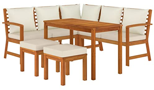 vidaXL Garten Essgruppe 6-TLG., Gartenmöbel Set mit Kissen, Gartengarnitur Sitzgruppe Modulares Design, Lounge Sofa Bank Tisch, Massivholz Akazie
