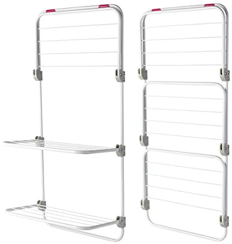 Kleeneze COMBO-8614 Three-Tier Overdoor Clothes Airer, Adjustable Shelves, Set of 2, Space Saving Drying Rack, for Compact Living & Smaller Households, Hard-Wearing Steel, 40 x 20 x 134 cm, Pink/White