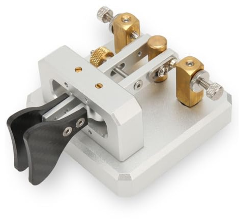 CW Key Automatischer Morse, Morsecode Keyer Shortwave Radio Morse Telegraph Key für Camping, POTA, SOTA, LOTA, Double Paddle Morse Code Key (Silber)