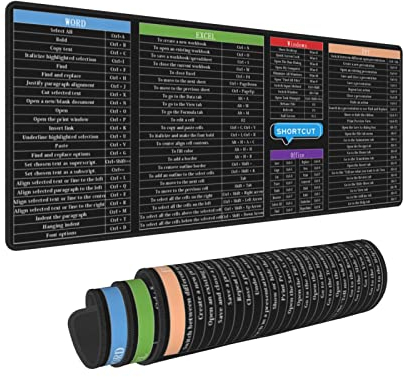 Computer Office Power Point Excel Word Kurzschnitt-Tastenkombinationen Tasten Gaming-Tastatur Mauspad Mauspad riesige verlängerte XL-genähte Kanten Gummisohle für Home Office (80 x 30 cm)