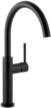 'aquaSu® Waschbeckenarmatur schwarz Lago 2.0, Einhebelmischer mit Wasserspar-Mischdüse, Schaft-Befestigung, Wasserhahn für Aufsatzwaschbecken, Pop-Up-Ventil, Messingkern, 795760