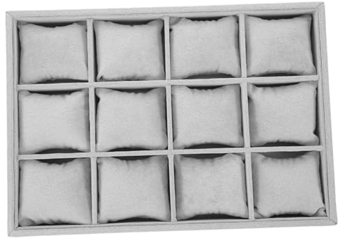 CAXUSD Vassoio Porta Orologi Da Cassetto Con 12 Griglie, Espositore Per Orologi E Gioielli, Organizzatore Gioielli in Tessuto Di Lino, Grigio, 35.5x24.5x5cm