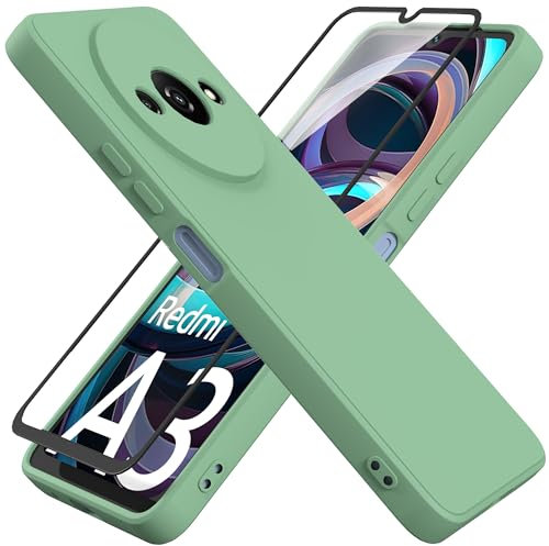 HHUIWIND Funda Silicone Case para Xiaomi Redmi A3 4G (6.71) + Cristal Templado Protector,Carcasa Protectora Movil Silicona Ultra-Fina Gel Estuche - Verde