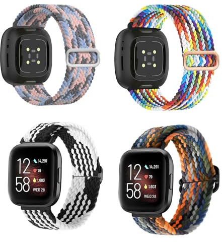 KASESSS 4 Stück Kompatibel Mit Fitbit Versa 3/4 Und Sense Armband - Einstellbare Weiche Woven Übung Armbänder Für Damen Und Männer