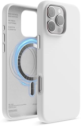 elago Magnetic Silicone Case Compatible with iPhone 16 Pro Max Case 6.9 Inch Compatible with All MagSafe Accessories - Built-in Magnets, Soft Grip Silicone, Shockproof (White)