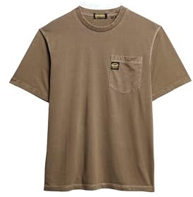 Superdry Herren T-Shirt mit Tasche und Kontrastnähten Verwaschenes Morchelbraun XL