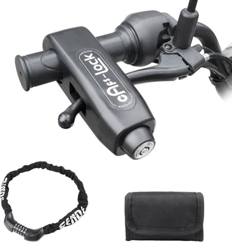 Motorcycle Lock, Universal Motorcycle Handlebar Throttle Lock, Front Brake and Clutch Locks for Mountain Bicycles, ATVs, with Motorcycle Saddle Bag and 5-Digit Code Motorcycle Chain Lock (Curved)