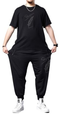Set Sommer Set Herren Streatwear Trainingsanzüge Für Herren Sportanzug Herren Tshirt Set Herren Gym Shirt Herren Sport Hose Herren T-Shirts Für Herren N-Black3 6XL