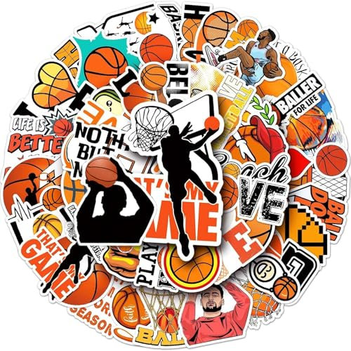 50 Stück Cartoon Basketball Aufkleber,Sticker Set Geschenk für Kinder Jugendliche Erwachsene Jungen,Cool Basketball Stickers Wasserdicht Vinyl Aufkleber für Scrapbook, Laptop,Skateboard,Auto,Gepäck