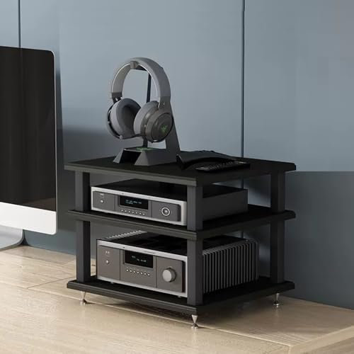 ZIUSFAC 4 Etagen Audio-Video-Komponenten Rack AV-Medienständer Haus/Büro Audio-/Video-Rack Holz Regal Stereoanlage Ständer Netzwerk-Server-Rack Für Büro/Wohnzimmer(Black,3 Tier)