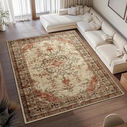MOONLIGHT20015 Washable Rugs Living Room 120 x 170 cm - Fluffy Vintage Large Area Rugs for Bedroom - Non Slip Low Pile Soft Boho Rug Carpets for Lounge - Traditional Rug for Dining Room, Timeless