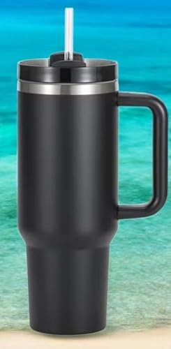 Große isolierte Trinkflasche mit Deckel, 1,2 Liter, für heiße oder kalte Getränke (Schwarz)