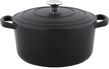 METRO Professional Cacerola, hierro fundido/acero inoxidable, Ø 28 x 20 cm, esmaltada, con tapa, 6.5 L, negra