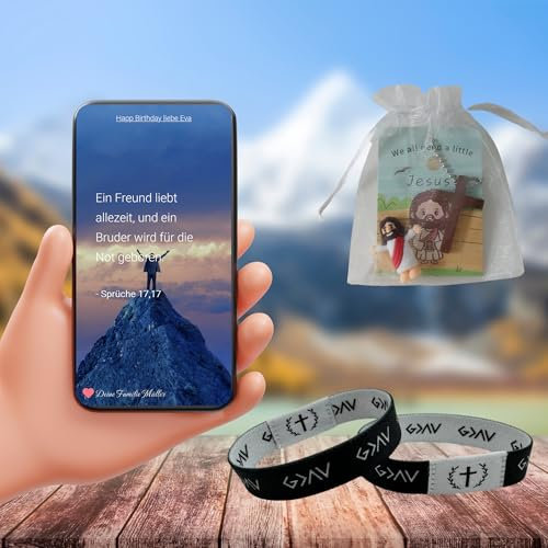 NFC Armband Schwarz inkl. Mini Jesus | Psalmen und Sprüche (Mini Jesus Rot)