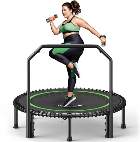 BCAN 102/122 cm Rebounder-trampolin för vuxna, 204/250 kg lastkapacitet, Bungees, justerbart handtag, stabil, tyst, inomhus/utomhus, helkroppsträning, avkoppling hemma