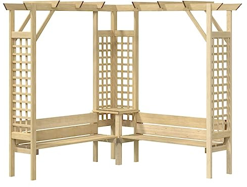 Pergola de jardin avec banc et toit en bois de pin, 146 x 55 x 220 cm, base stable pour plantes grimpantes, décoration extérieure, terrasse, zone de relaxation, pergola de jardin