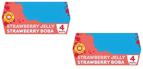 Perfect For Unwind Strawberry Jelly and Boba Dessert Snack Pots, Vegetarian, 4 Pieces with Popping Syrup Balls,520g,Pack Of 2