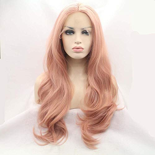 Xiweiya Rosa synthetische Perücke mit Spitzen-Front-Perücke für Frauen, goldfarben, rosafarbene Frisur, roségold, pastellrosa, Perücke für Mädchen, hitzebeständige
