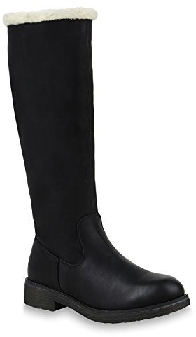 Klassische Damen Stiefel Warm Gefütterte Boots Winter Schuhe 153707 Schwarz Weiss 41 Flandell