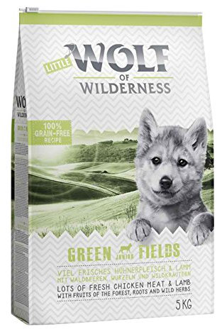Wolf of Wilderness Green Fields Junior Trockenfutter für Hunde mit Lamm und Huhn, 5 kg