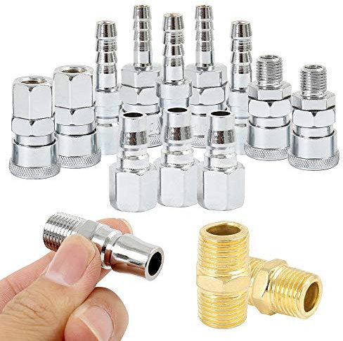 18pcs Airline Fittings 1/4BSP Air Line Hose Compressor Connectors Quick Coupling Release Set Thread Male Female