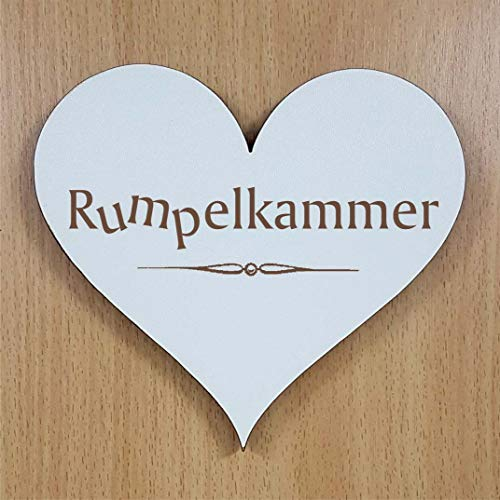 Schild Herz Türschild Rumpelkammer Holzschild 13 x 12 cm selbstklebend Zimmerschild Herzschild Hinweisschild Holzherz