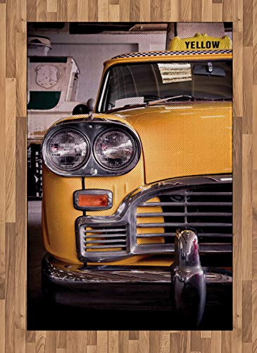 ABAKUHAUS New York Teppich, Antique Yellow Taxi, Flachgewebe Deko-Teppiche für das Wohn-,Schlaf-, und Essenszimmer, 120 x 180 cm, Gelb Grau