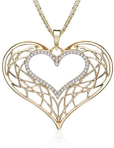 Collane con ciondolo a cuore per donna, ciondolo in oro rosa e collana a catena lunga in argento con cristalli (Placcato oro)