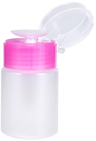 Botella dispensadora de bomba de 60 ml, dispensador de limpiador de esmalte de uñas, herramienta para arte de uñas, recipiente de plástico plástico de 2 colores con tapa superior abatible(Rosado)