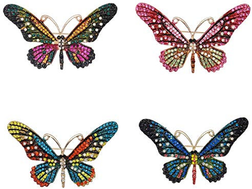 4 Pcs Mignon Papillon Broche Broches Brillant Strass Insectes Corsages Écharpe Clips Bijoux Accessoires pour la Fête De Bal